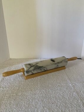 Gourmet Marble Rolling Pin with stand dark grey white